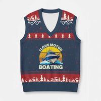 Funny Boater V-Neck Knit Sweater Vest I Love Motorboating - Wonder Print Shop