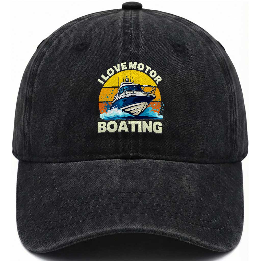 Funny Boater Washed Cotton Baseball Cap I Love Motorboating