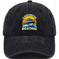 Funny Boater Washed Cotton Baseball Cap I Love Motorboating