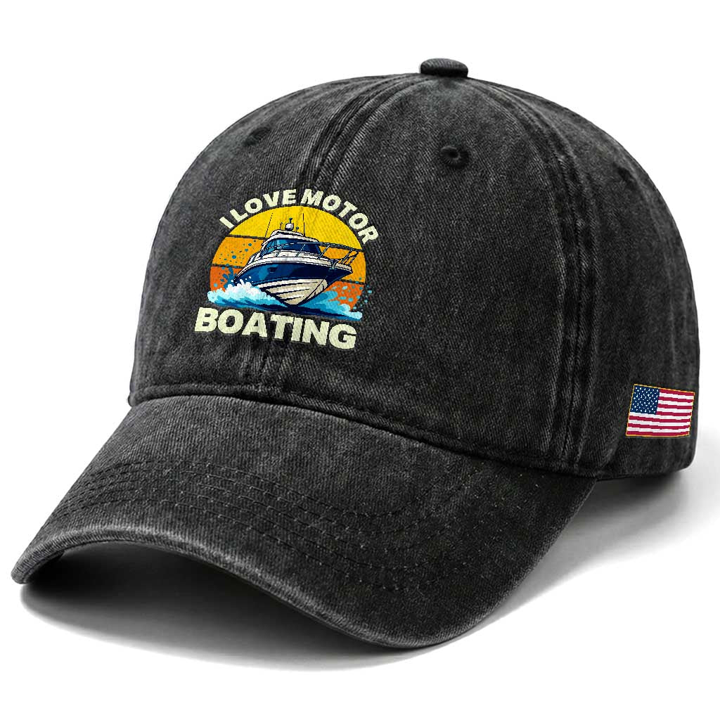 Funny Boater Washed Cotton Baseball Cap I Love Motorboating
