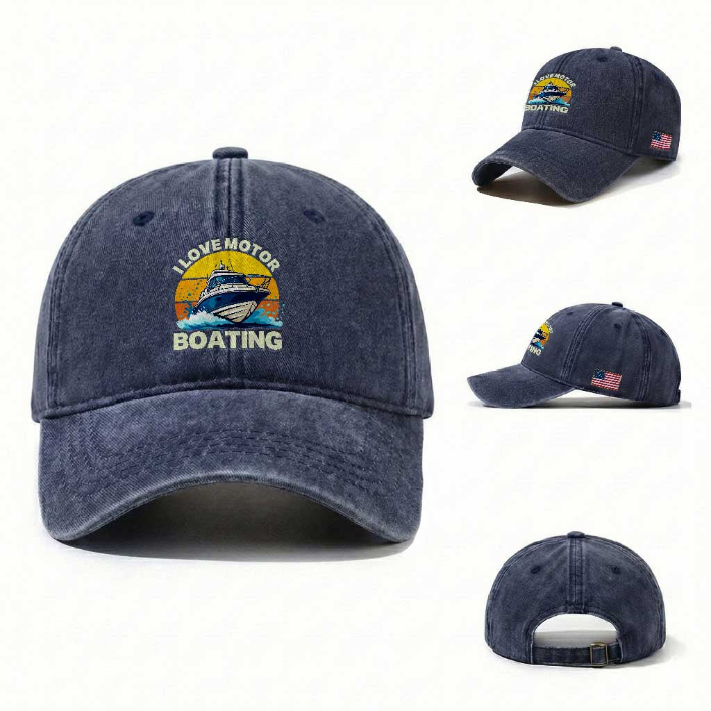 Funny Boater Washed Cotton Baseball Cap I Love Motorboating