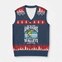 Funny Fishing V-Neck Knit Sweater Vest It Is All Fun And Games Until Someone Loses A Walleye - Wonder Print Shop
