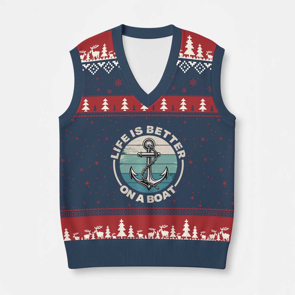 Funny Boating V-Neck Knit Sweater Vest Life Is Better On A Boat - Wonder Print Shop
