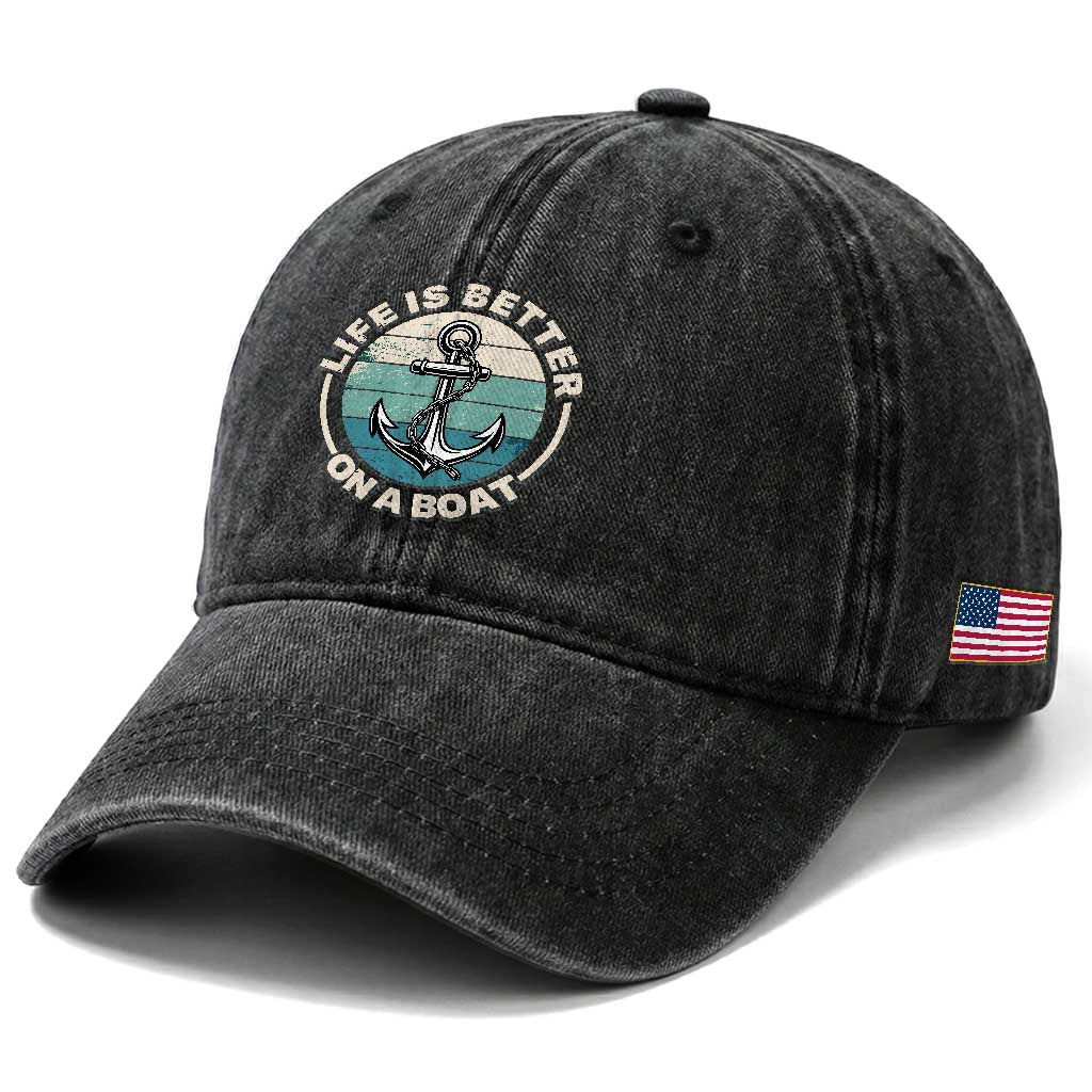 Funny Boating Washed Cotton Baseball Cap Life Is Better On A Boat