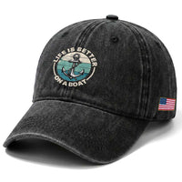 Funny Boating Washed Cotton Baseball Cap Life Is Better On A Boat
