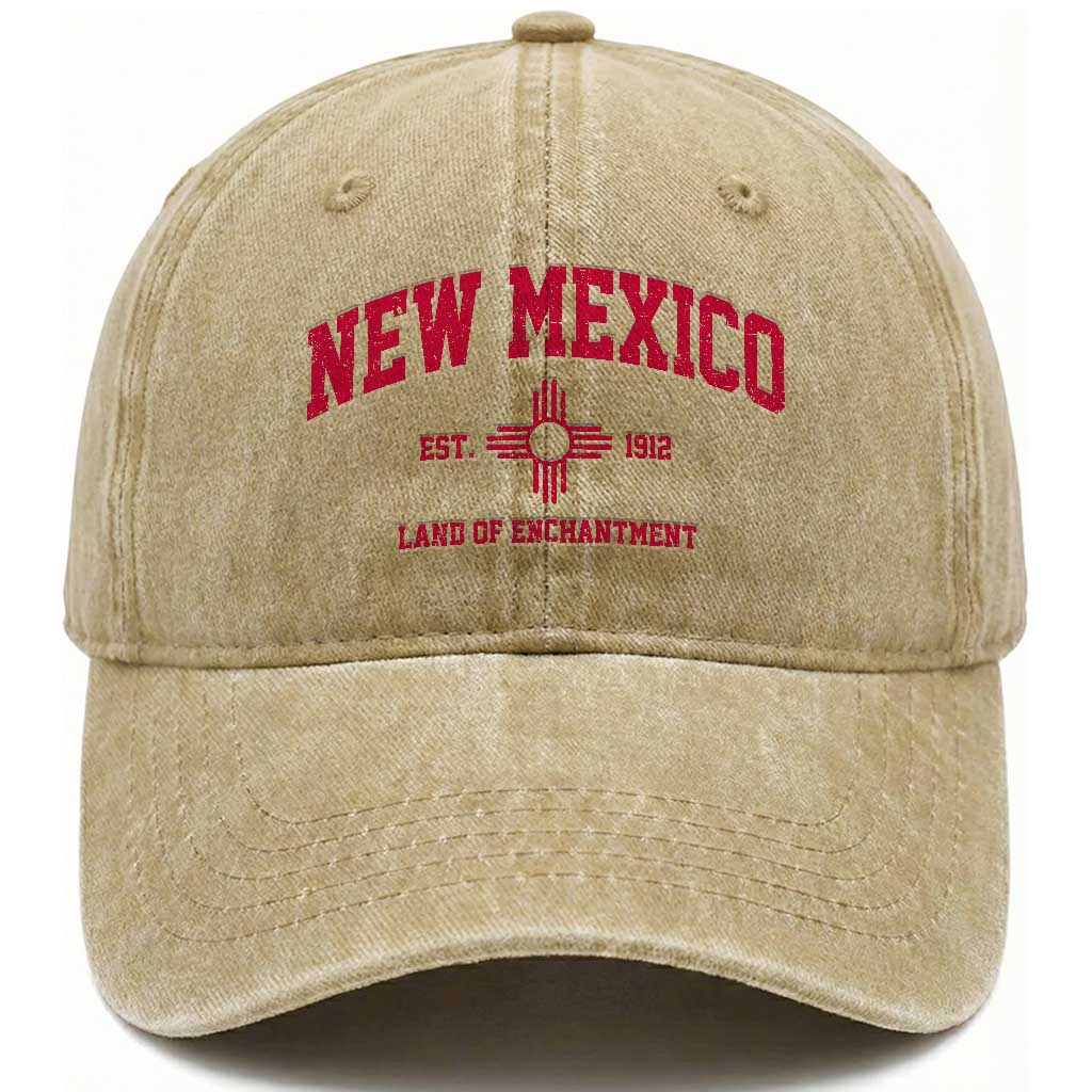 Vintage New Mexico Flag Zia Sun Souvenir Washed Cotton Baseball Cap