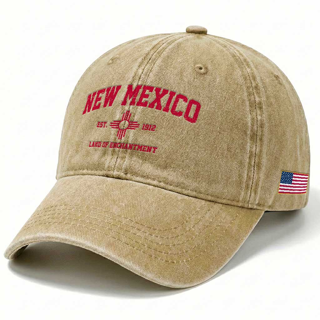 Vintage New Mexico Flag Zia Sun Souvenir Washed Cotton Baseball Cap