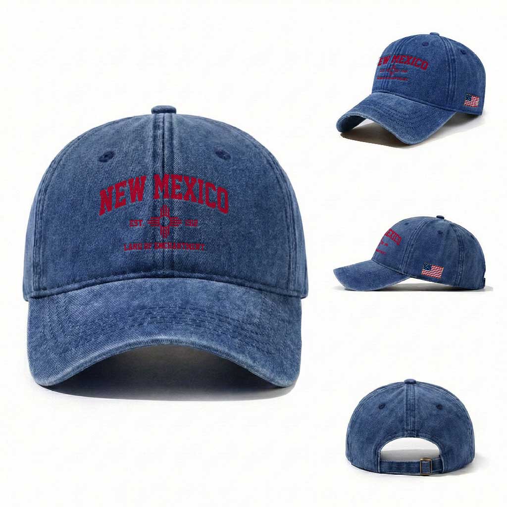Vintage New Mexico Flag Zia Sun Souvenir Washed Cotton Baseball Cap