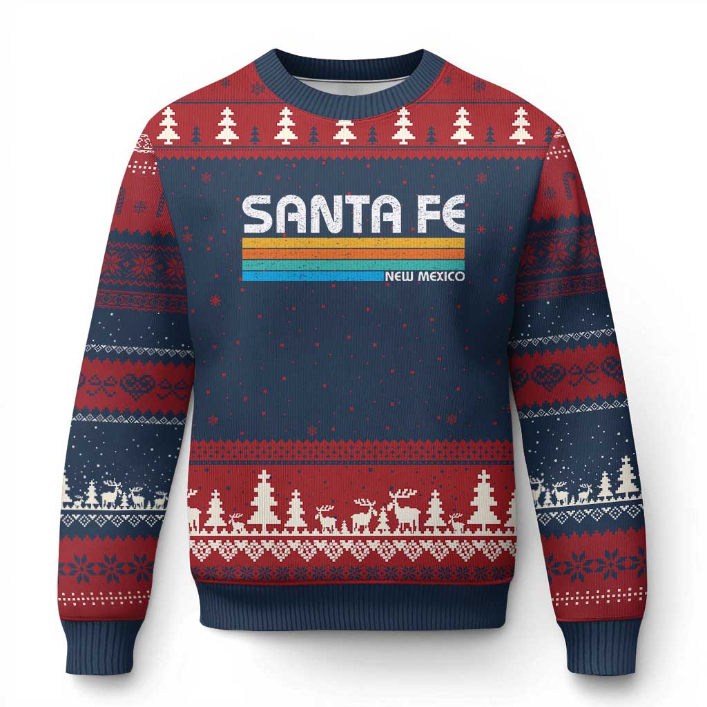Retro Santa Fe New Mexico Distressed Souvenir Ugly Christmas Sweater