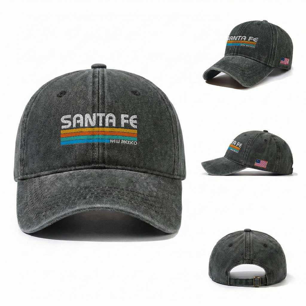 Retro Santa Fe New Mexico Distressed Souvenir Washed Cotton Baseball Cap