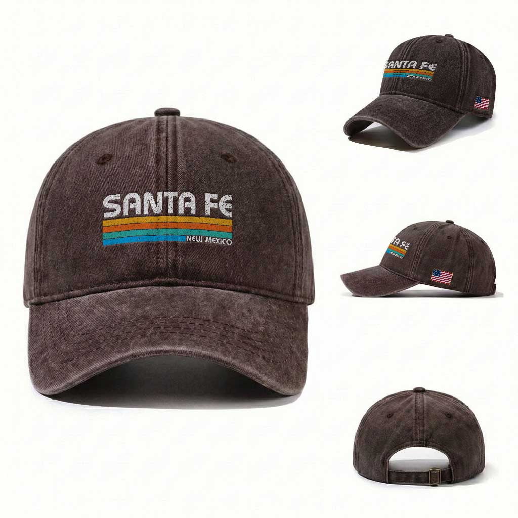 Retro Santa Fe New Mexico Distressed Souvenir Washed Cotton Baseball Cap