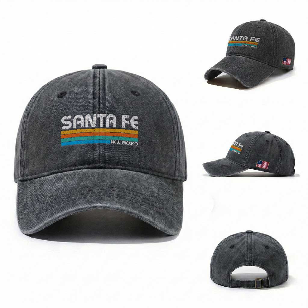 Retro Santa Fe New Mexico Distressed Souvenir Washed Cotton Baseball Cap