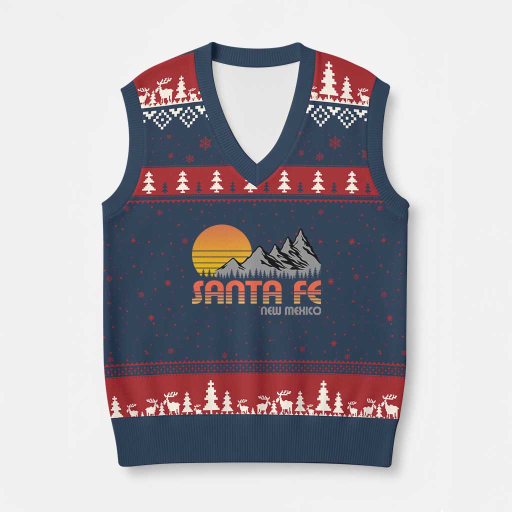 Retro Santa Fe New Mexico Mountain Southwest V-Neck Knit Sweater Vest