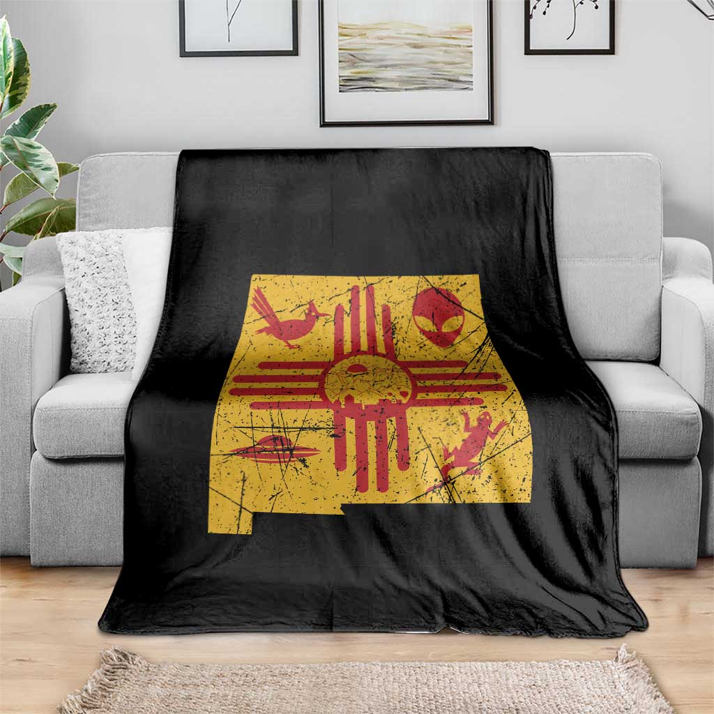 New Mexico State Map Zia Symbol Famous Icons Throw Blanket