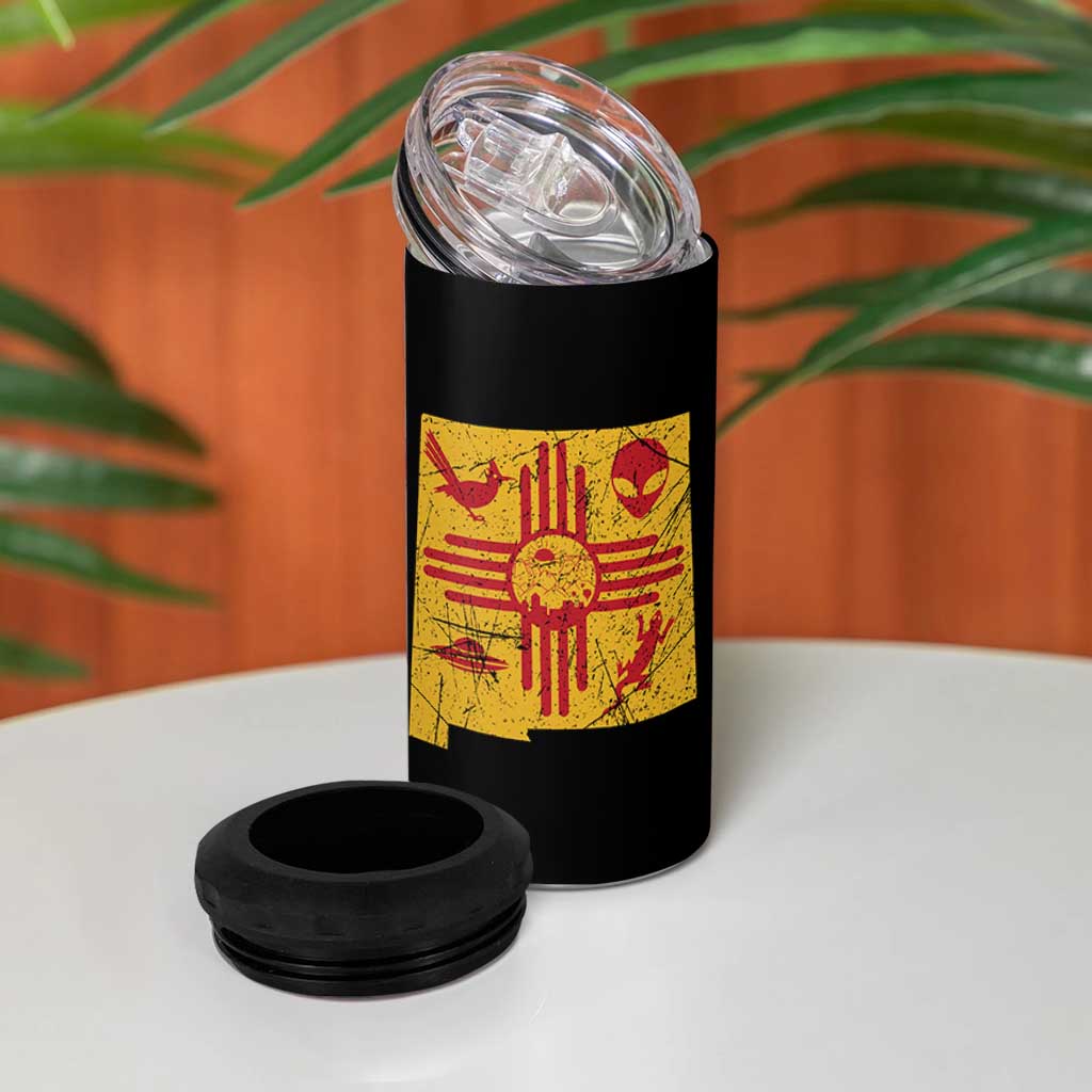 New Mexico State Map Zia Symbol Famous Icons 4 in 1 Can Cooler Tumbler