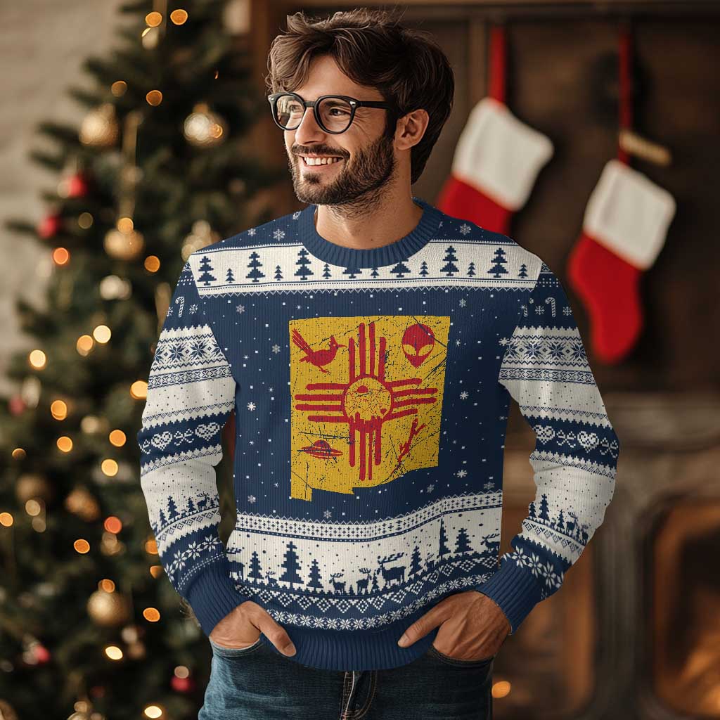 New Mexico State Map Zia Symbol Famous Icons Ugly Christmas Sweater