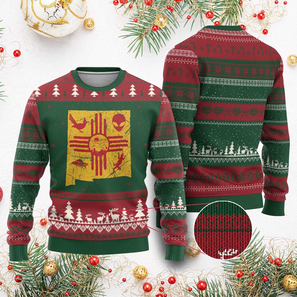 New Mexico State Map Zia Symbol Famous Icons Ugly Christmas Sweater