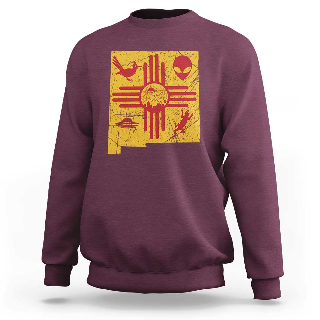 New Mexico State Map Zia Symbol Famous Icons Sweatshirt