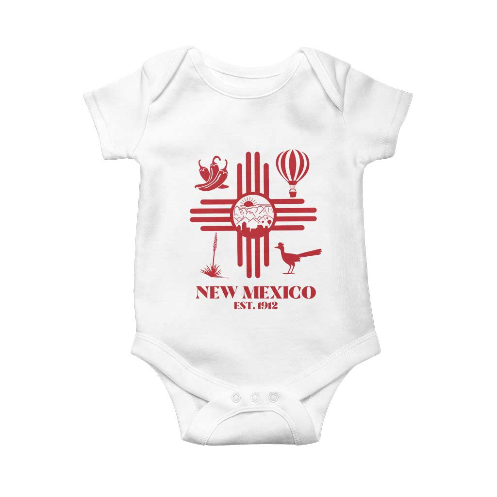 New Mexico Flag Zia Sun Souvenir Baby Onesie New Mexico Zia Chiles Balloon Roadrunner Yucca