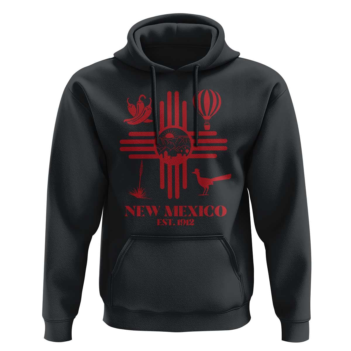 New Mexico Flag Zia Sun Souvenir Hoodie New Mexico Zia Chiles Balloon Roadrunner Yucca
