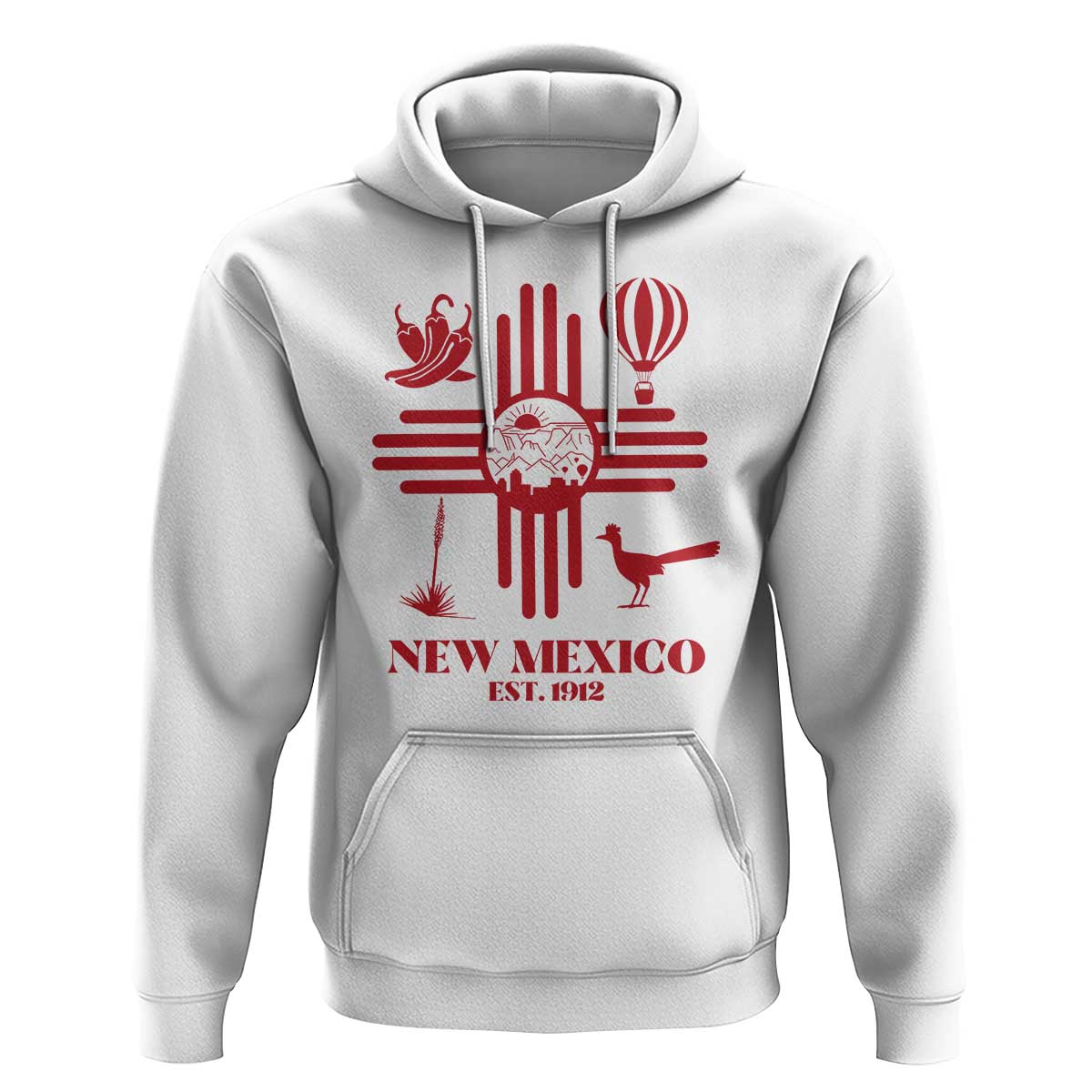 New Mexico Flag Zia Sun Souvenir Hoodie New Mexico Zia Chiles Balloon Roadrunner Yucca