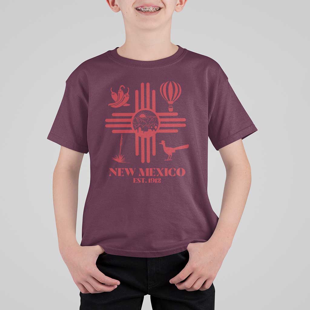 New Mexico Flag Zia Sun Souvenir T Shirt For Kid New Mexico Zia Chiles Balloon Roadrunner Yucca