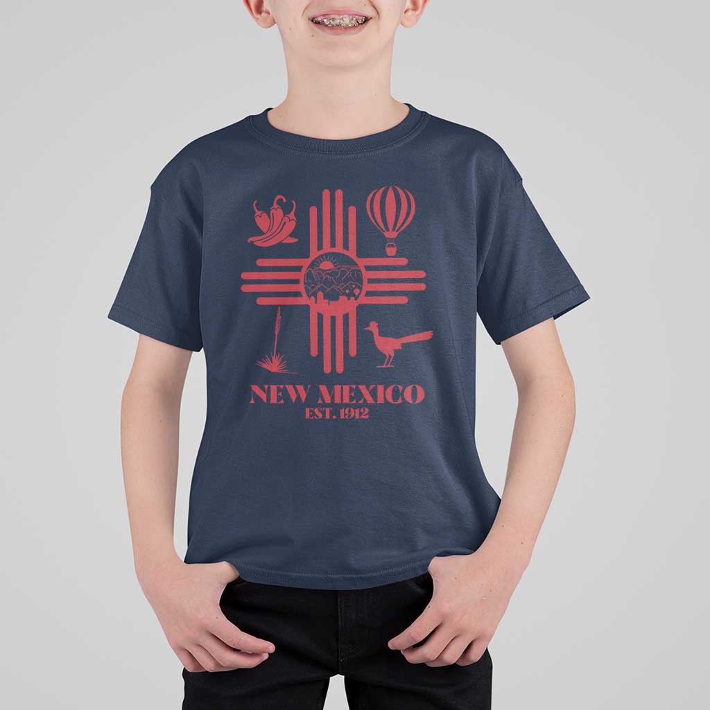 New Mexico Flag Zia Sun Souvenir T Shirt For Kid New Mexico Zia Chiles Balloon Roadrunner Yucca