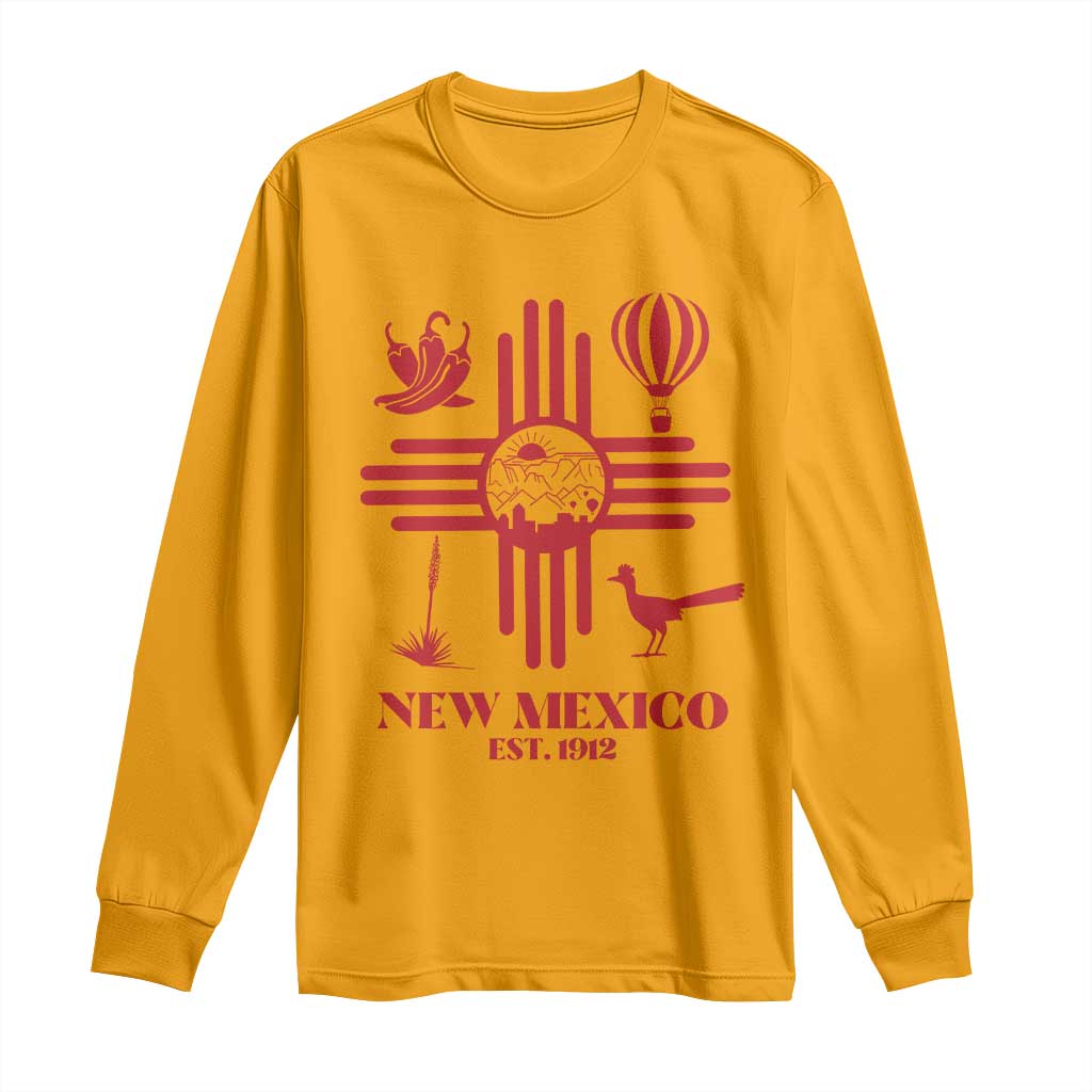 New Mexico Flag Zia Sun Souvenir Long Sleeve Shirt New Mexico Zia Chiles Balloon Roadrunner Yucca