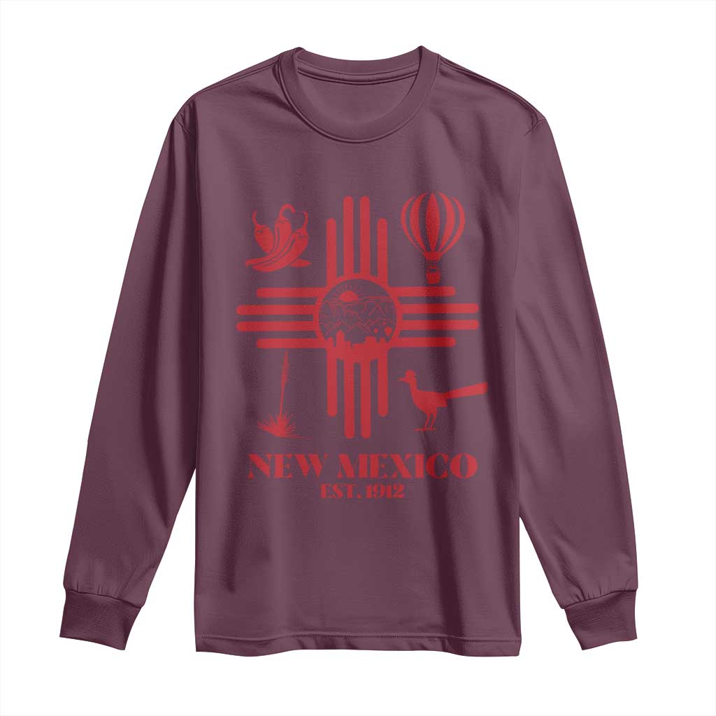 New Mexico Flag Zia Sun Souvenir Long Sleeve Shirt New Mexico Zia Chiles Balloon Roadrunner Yucca