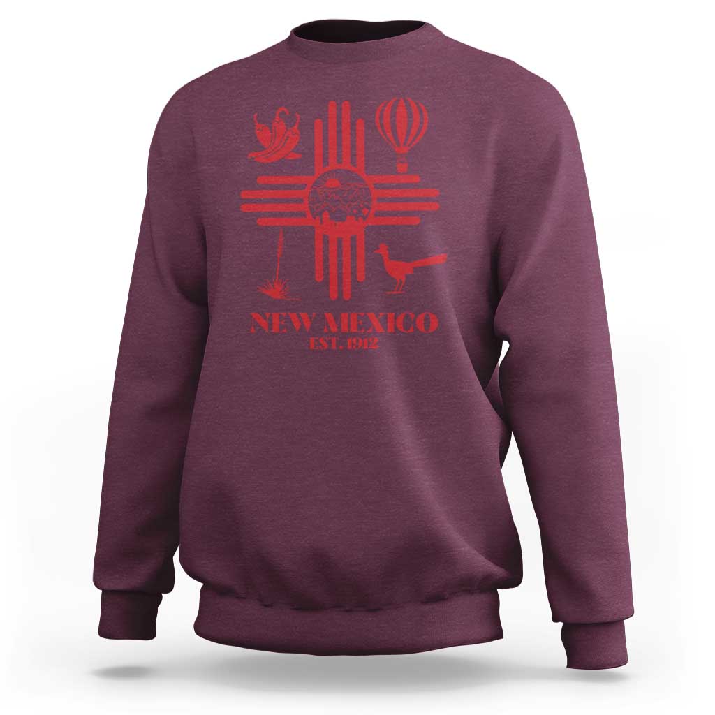 New Mexico Flag Zia Sun Souvenir Sweatshirt New Mexico Zia Chiles Balloon Roadrunner Yucca