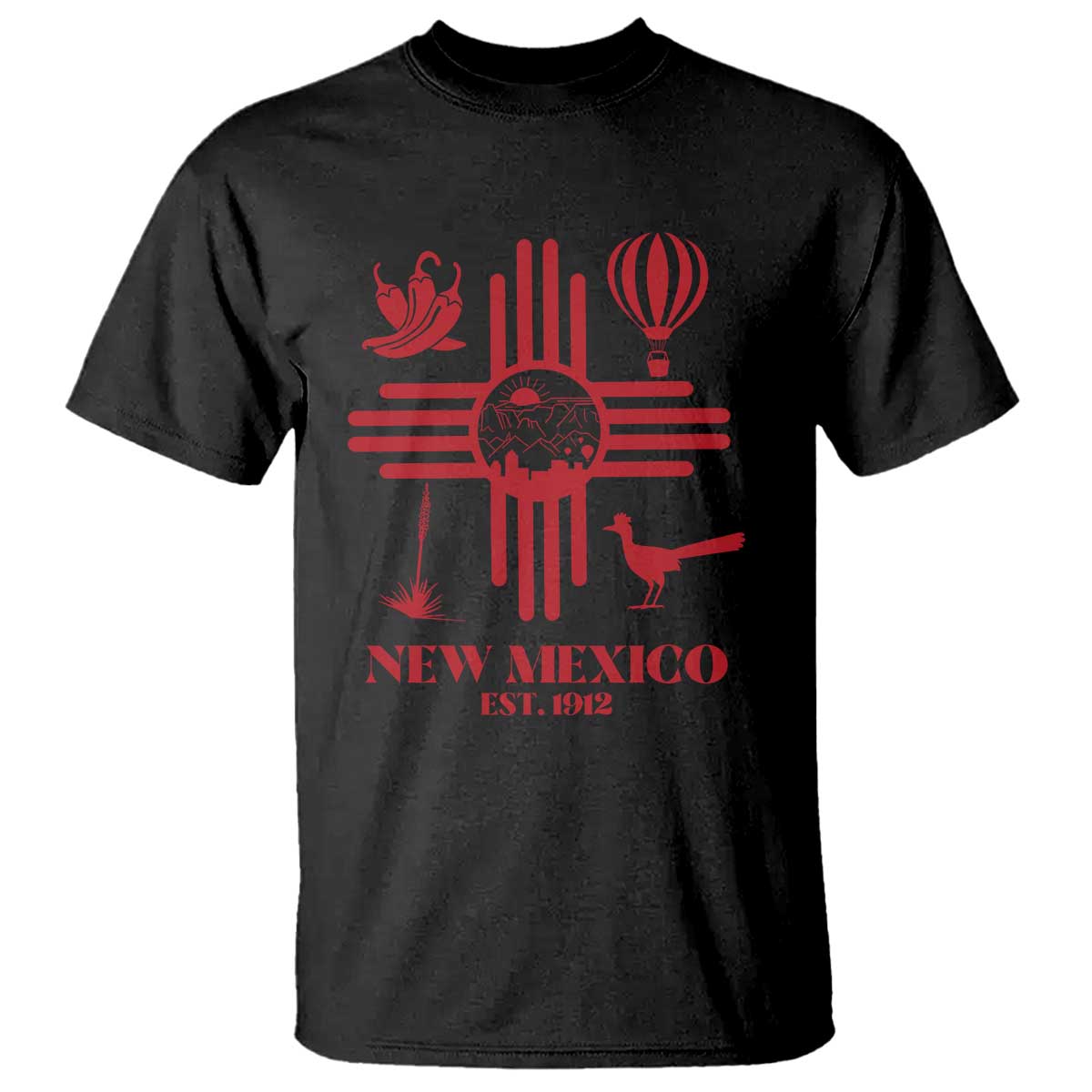 New Mexico Flag Zia Sun Souvenir T Shirt New Mexico Zia Chiles Balloon Roadrunner Yucca