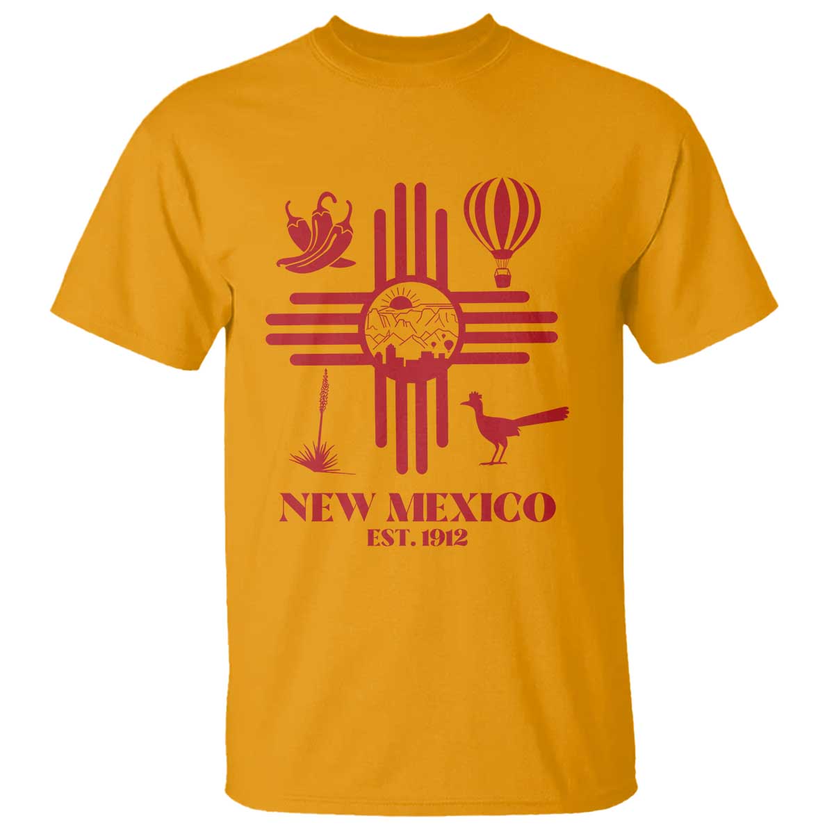 New Mexico Flag Zia Sun Souvenir T Shirt New Mexico Zia Chiles Balloon Roadrunner Yucca