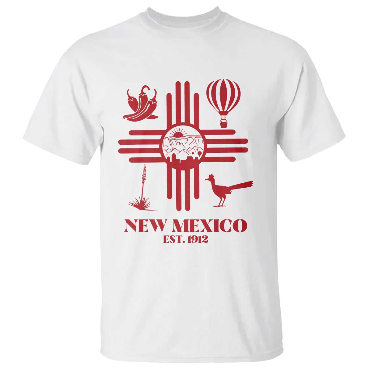 New Mexico Flag Zia Sun Souvenir T Shirt New Mexico Zia Chiles Balloon Roadrunner Yucca
