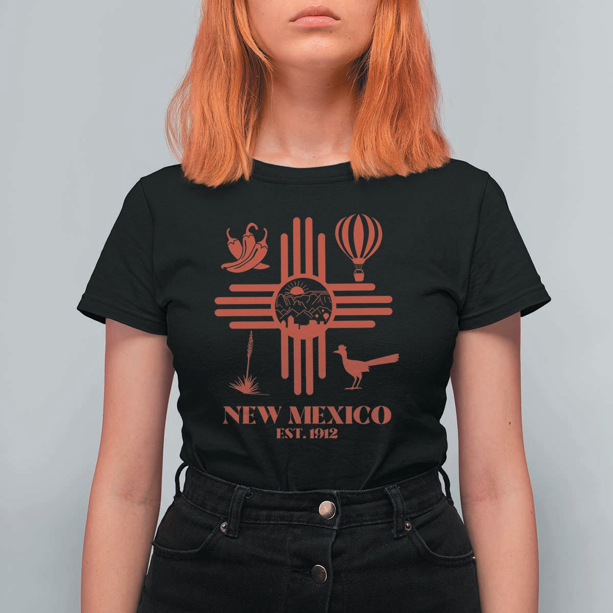 New Mexico Flag Zia Sun Souvenir T Shirt For Women New Mexico Zia Chiles Balloon Roadrunner Yucca