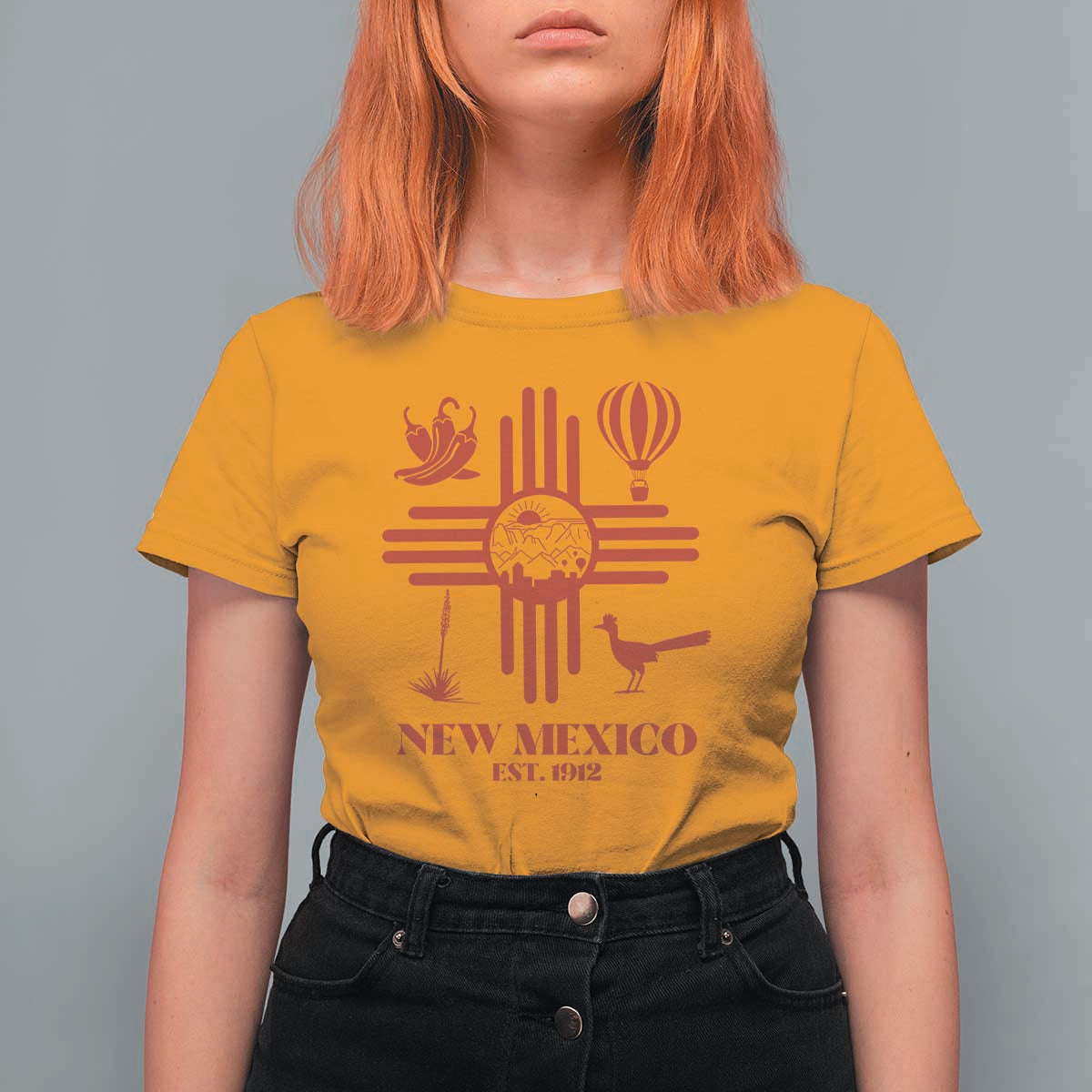 New Mexico Flag Zia Sun Souvenir T Shirt For Women New Mexico Zia Chiles Balloon Roadrunner Yucca