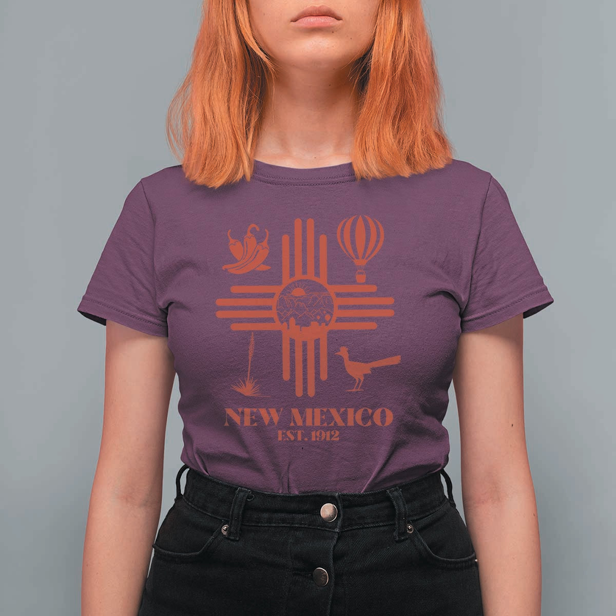 New Mexico Flag Zia Sun Souvenir T Shirt For Women New Mexico Zia Chiles Balloon Roadrunner Yucca