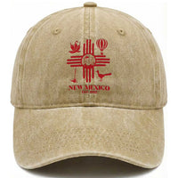 New Mexico Flag Zia Sun Souvenir Washed Cotton Baseball Cap New Mexico Zia Chiles Balloon Roadrunner Yucca