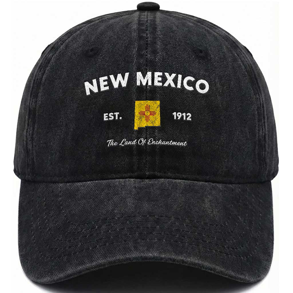 New Mexico Flag Map Zia Sun Souvenir Washed Cotton Baseball Cap