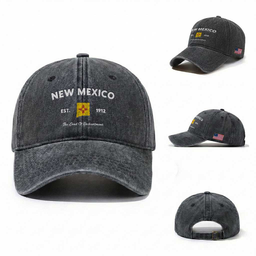 New Mexico Flag Map Zia Sun Souvenir Washed Cotton Baseball Cap