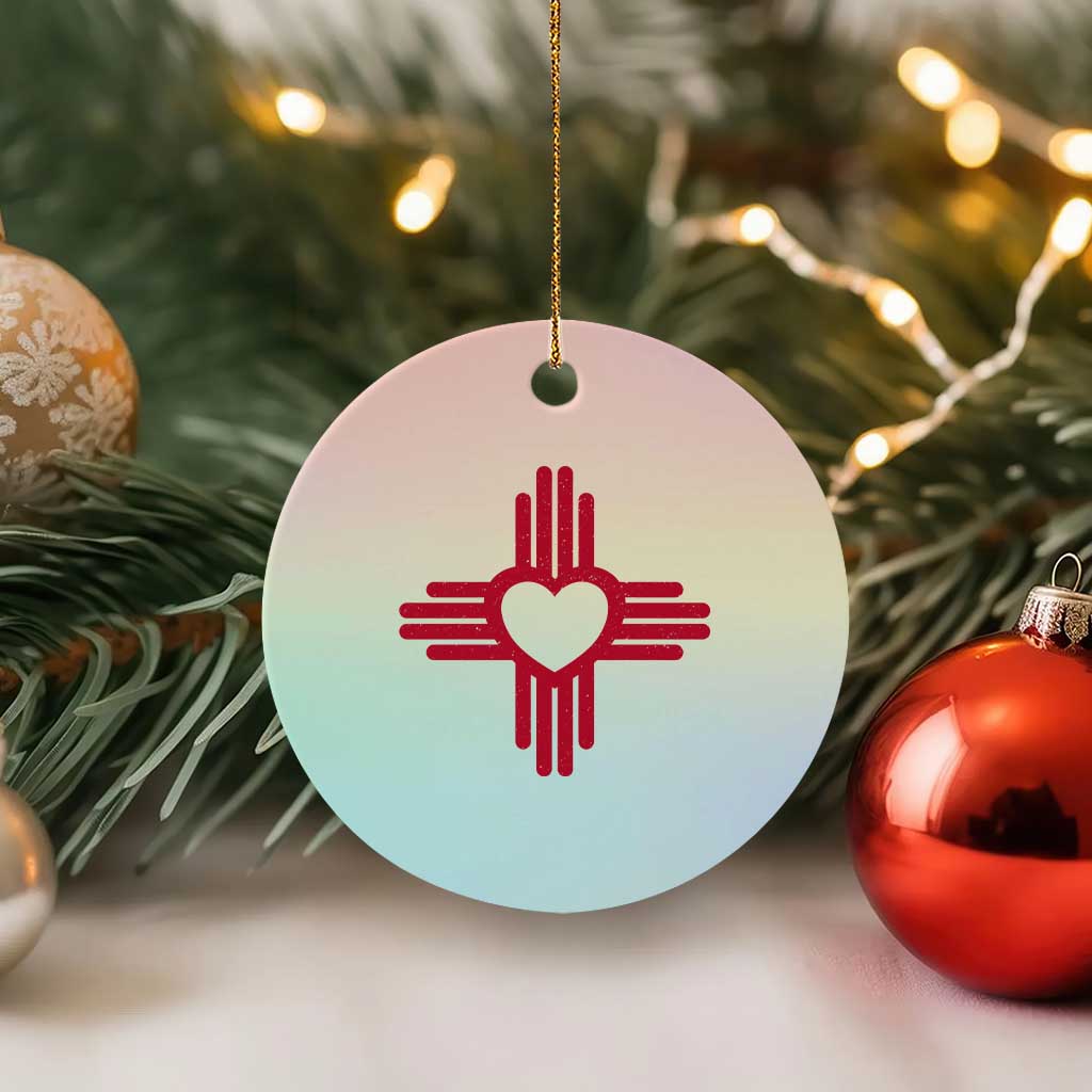 Zia Heart Symbol New Mexico Flag Shirt New Mexican Pride Ceramic Ornament