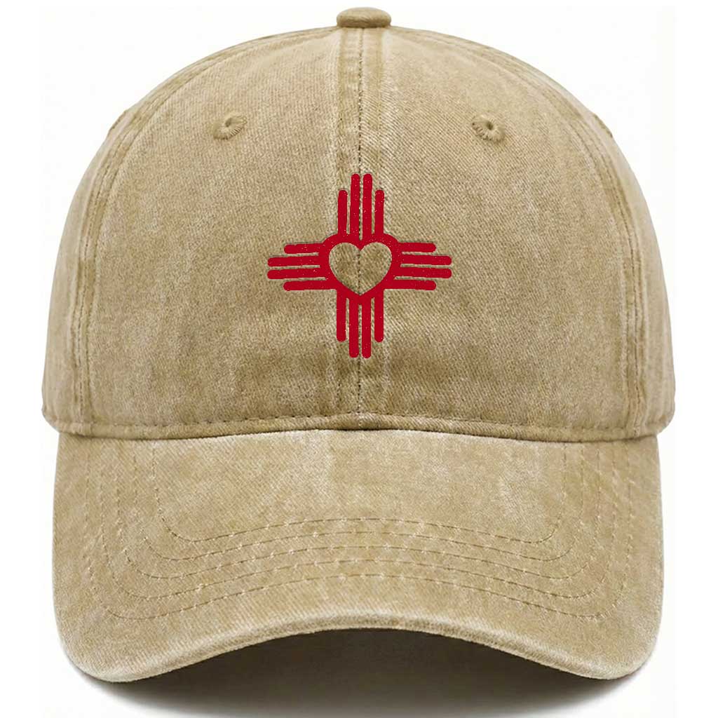 Zia Heart Symbol New Mexico Flag Shirt New Mexican Pride Washed Cotton Baseball Cap