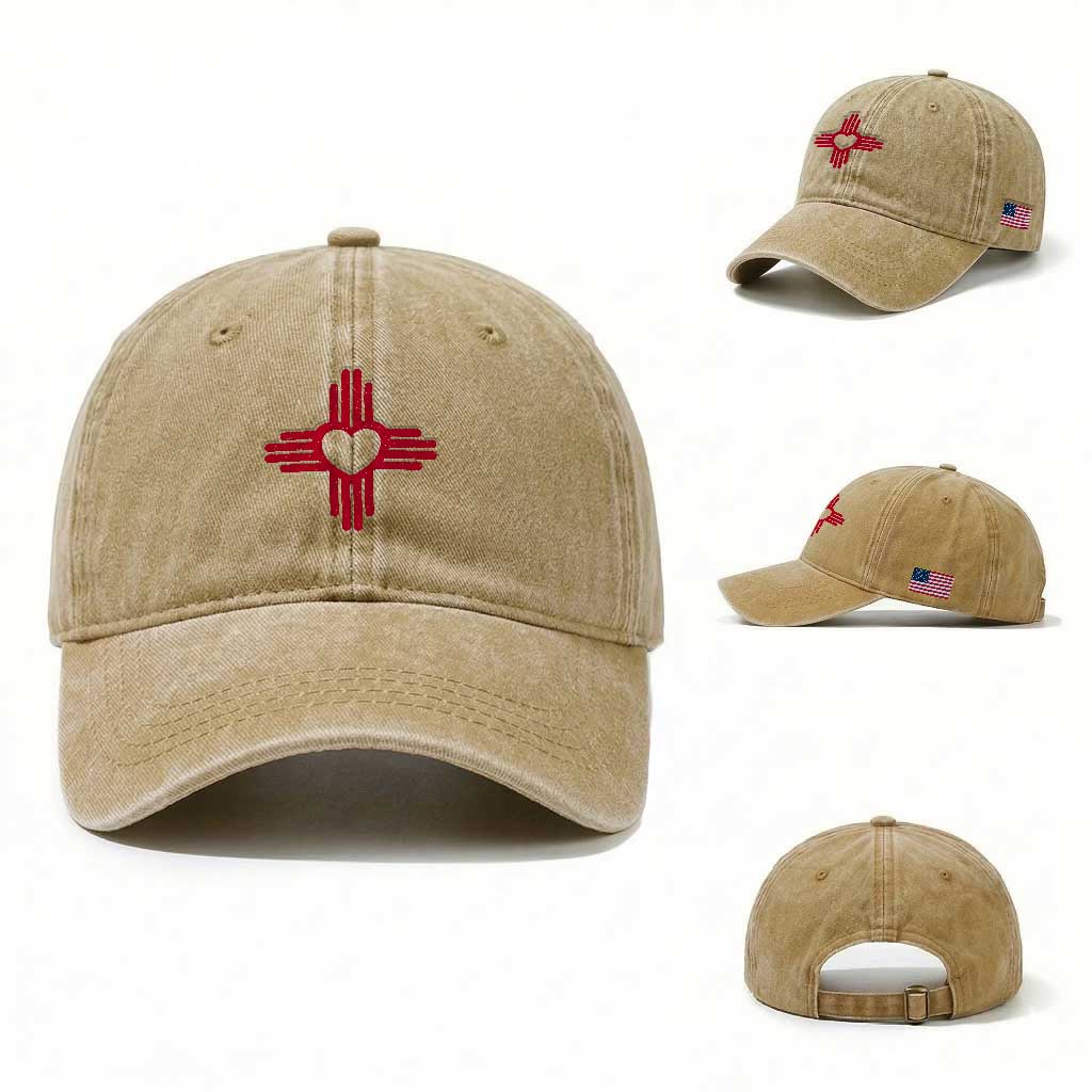 Zia Heart Symbol New Mexico Flag Shirt New Mexican Pride Washed Cotton Baseball Cap