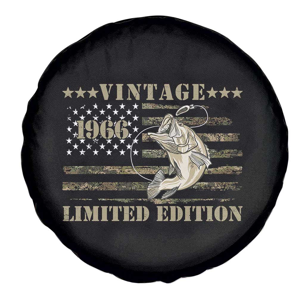 60th Birthday Fishing Vintage 1966 Limited Edition Spare Tire Cover Bass Fishing Camouflage American Flag Fisherman Gift