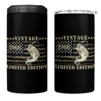 60th Birthday Fishing Vintage 1966 Limited Edition 4 in 1 Can Cooler Tumbler Bass Fishing Camouflage American Flag Fisherman Gift