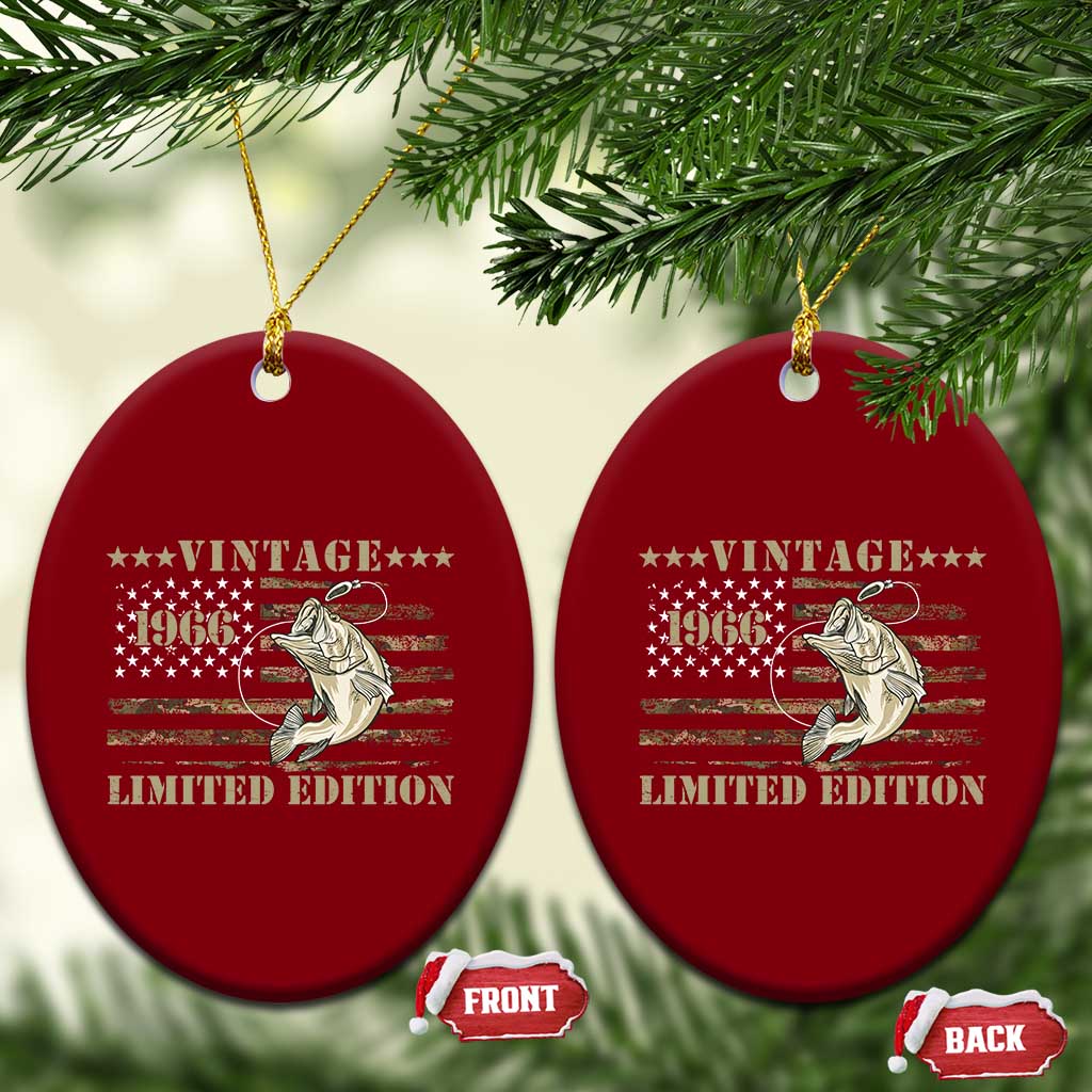 60th Birthday Fishing Vintage 1966 Limited Edition Ceramic Ornament Bass Fishing Camouflage American Flag Fisherman Gift