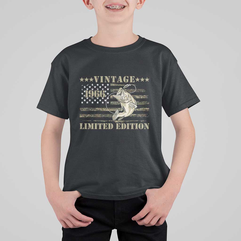 60th Birthday Fishing Vintage 1966 Limited Edition T Shirt For Kid Bass Fishing Camouflage American Flag Fisherman Gift