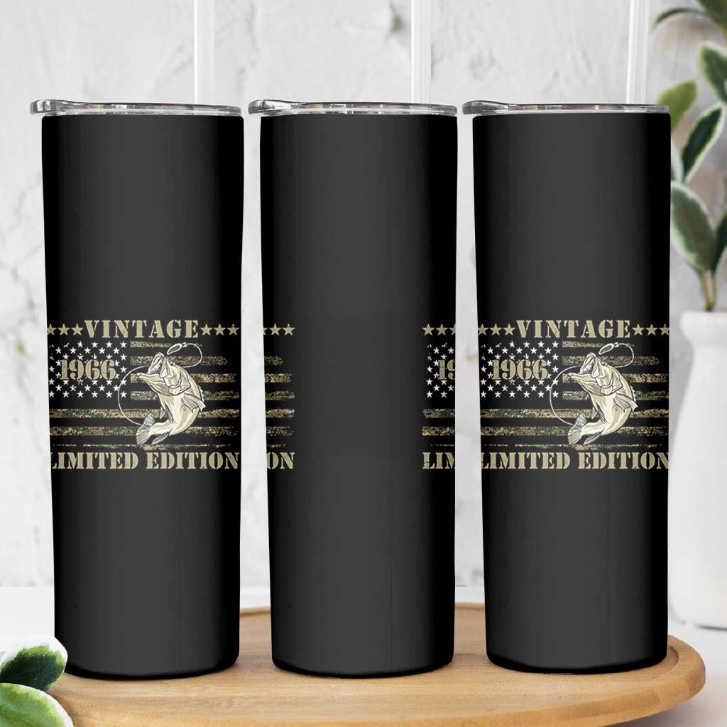 60th Birthday Fishing Vintage 1966 Limited Edition Skinny Tumbler Bass Fishing Camouflage American Flag Fisherman Gift