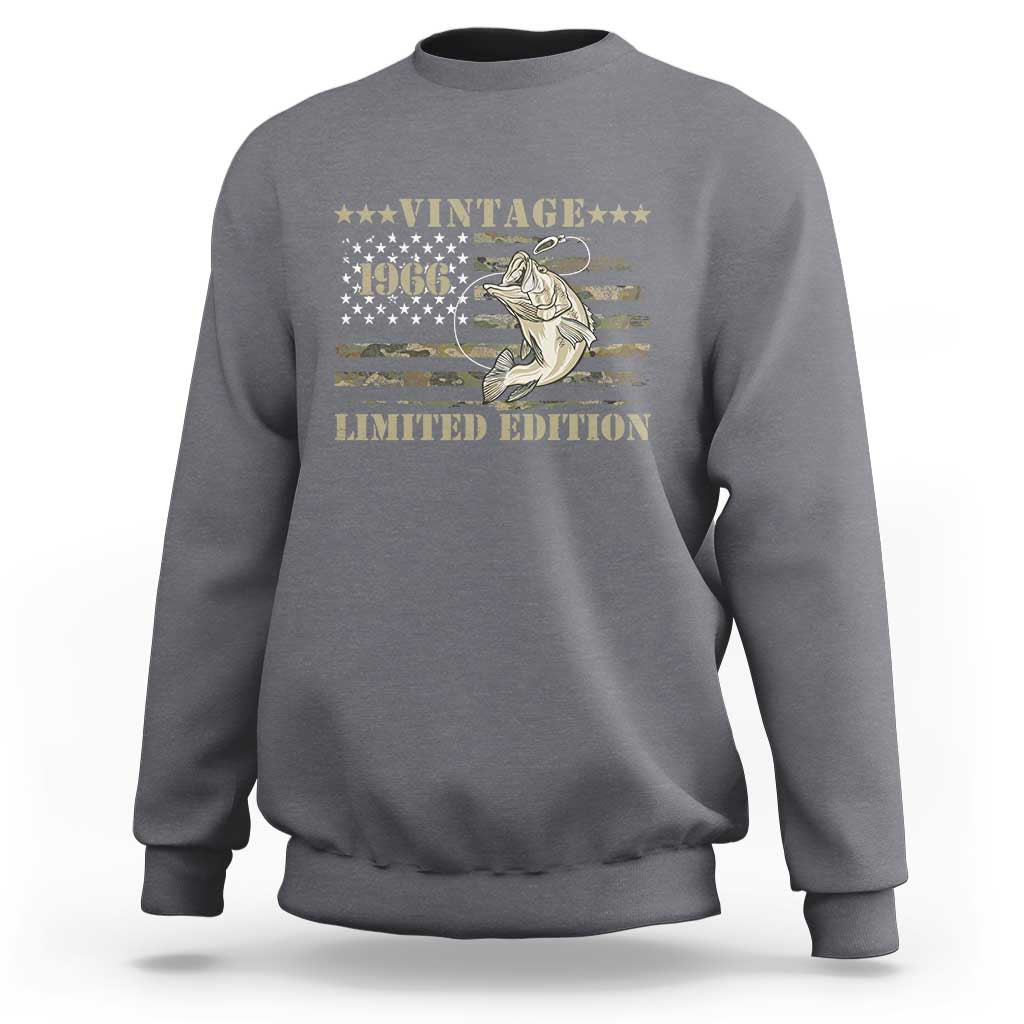 60th Birthday Fishing Vintage 1966 Limited Edition Sweatshirt Bass Fishing Camouflage American Flag Fisherman Gift
