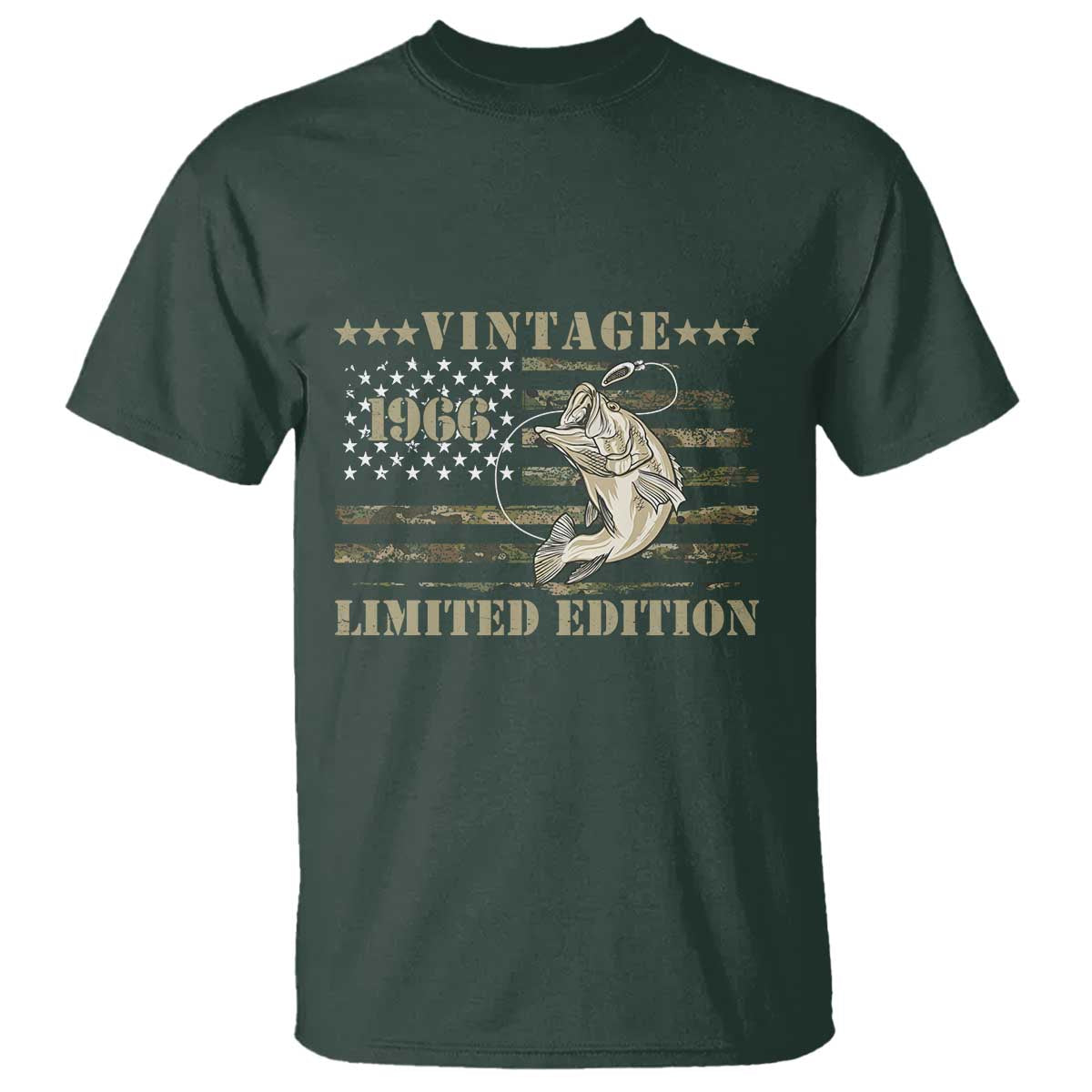 60th Birthday Fishing Vintage 1966 Limited Edition T Shirt Bass Fishing Camouflage American Flag Fisherman Gift