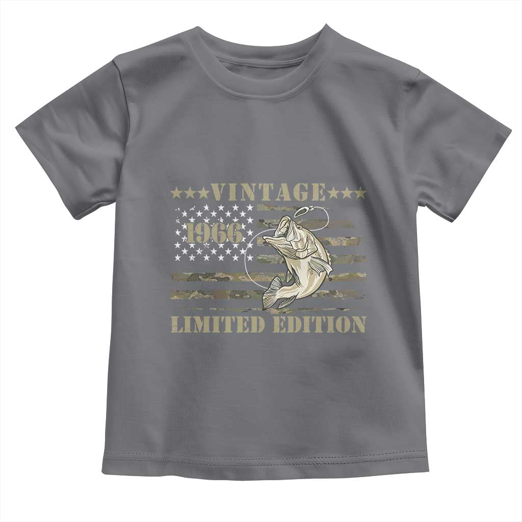 60th Birthday Fishing Vintage 1966 Limited Edition Toddler T Shirt Bass Fishing Camouflage American Flag Fisherman Gift